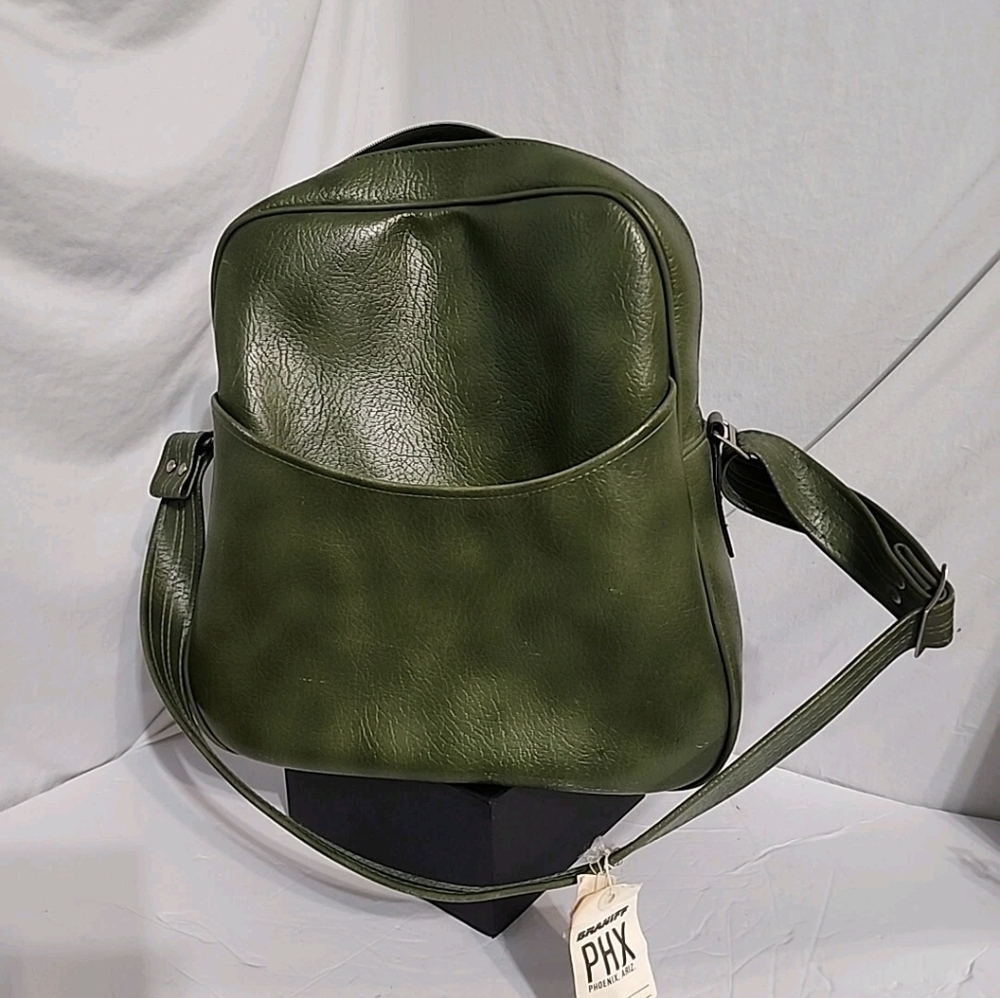 Super Cool Bag Vinyl Naugahyde Carry On Luggage 70s VTG Tote Green Travel Duffle